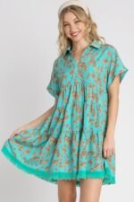 Umgee Animal Print Tiered Dress in Mint