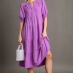 Umgee Solid Color A-Line Tiered Midi Dress with Piping Details in Orchid ON ORDER
