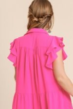 Umgee Tiered Midi Dress with Ruffled Sleeves in Hot Pink ON ORDER - Image 4